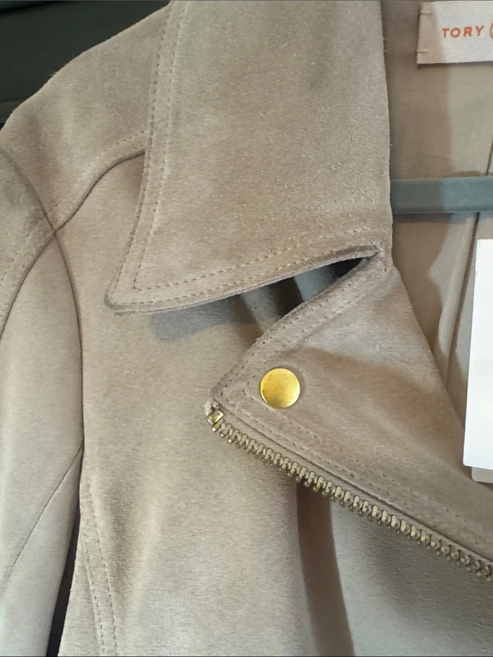 NWT Tory Burch Taupe Suede Moto Biker Jacket Brushed Gold Hardware Heavy$1K tag!